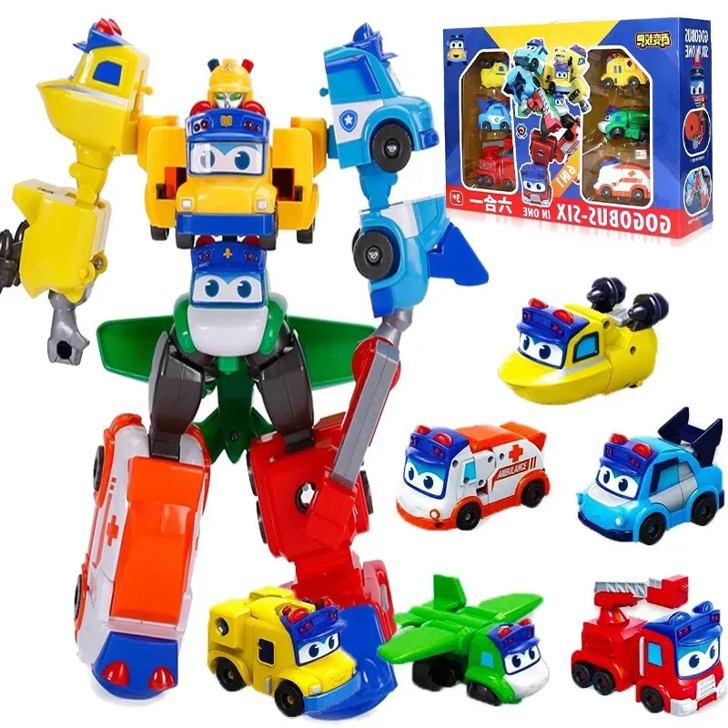 

6 IN 1 ABS GGBOND Bus Transformation Car Toy Action Figures Robot Toys Ambulance/Police/Fireman Slide for Kids Gift