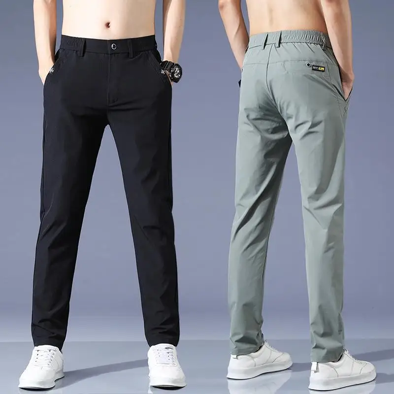 

High-End Summer Thin Elastic Ice Silk Casual Pants Men's Korean Sle Slim Straight Summer Super Thin Qui Dry Long Trousers