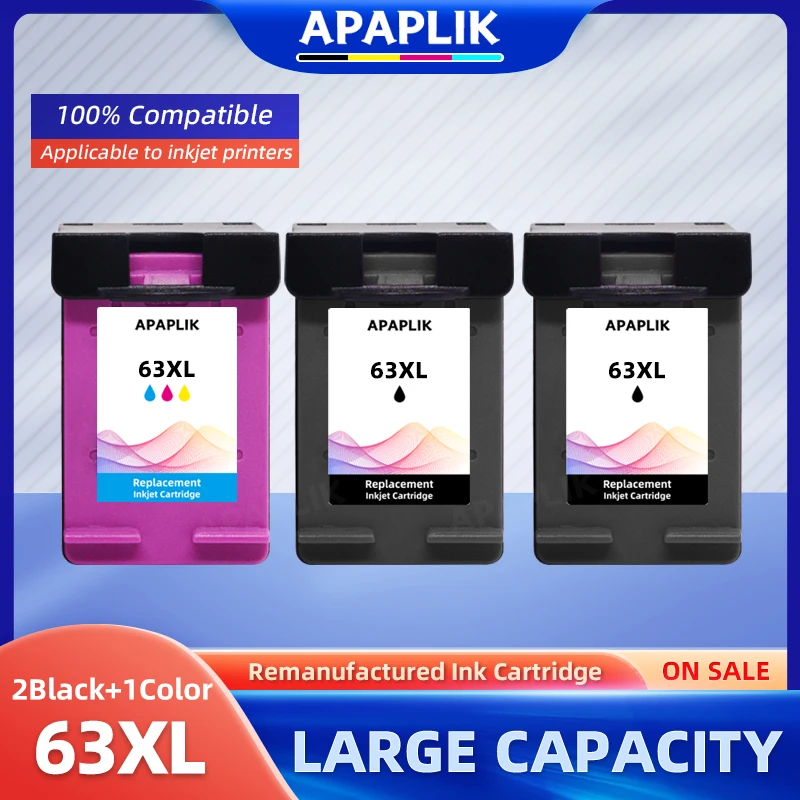 Apaplik Gereviseerde Inkt Cartridge Hp 63 63XL Voor 1112 1110 3630 3632 3634 2130 2132 3830 5255 5258 4520 4512 4513 4516