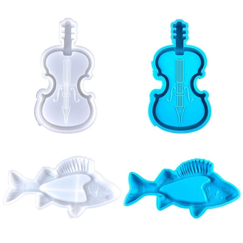 ZB91 Violin Storage Box Crystal Epoxy Mold DIY Jewelry Container Box Ornaments Small Fish Tray Organiser Silicone Mold