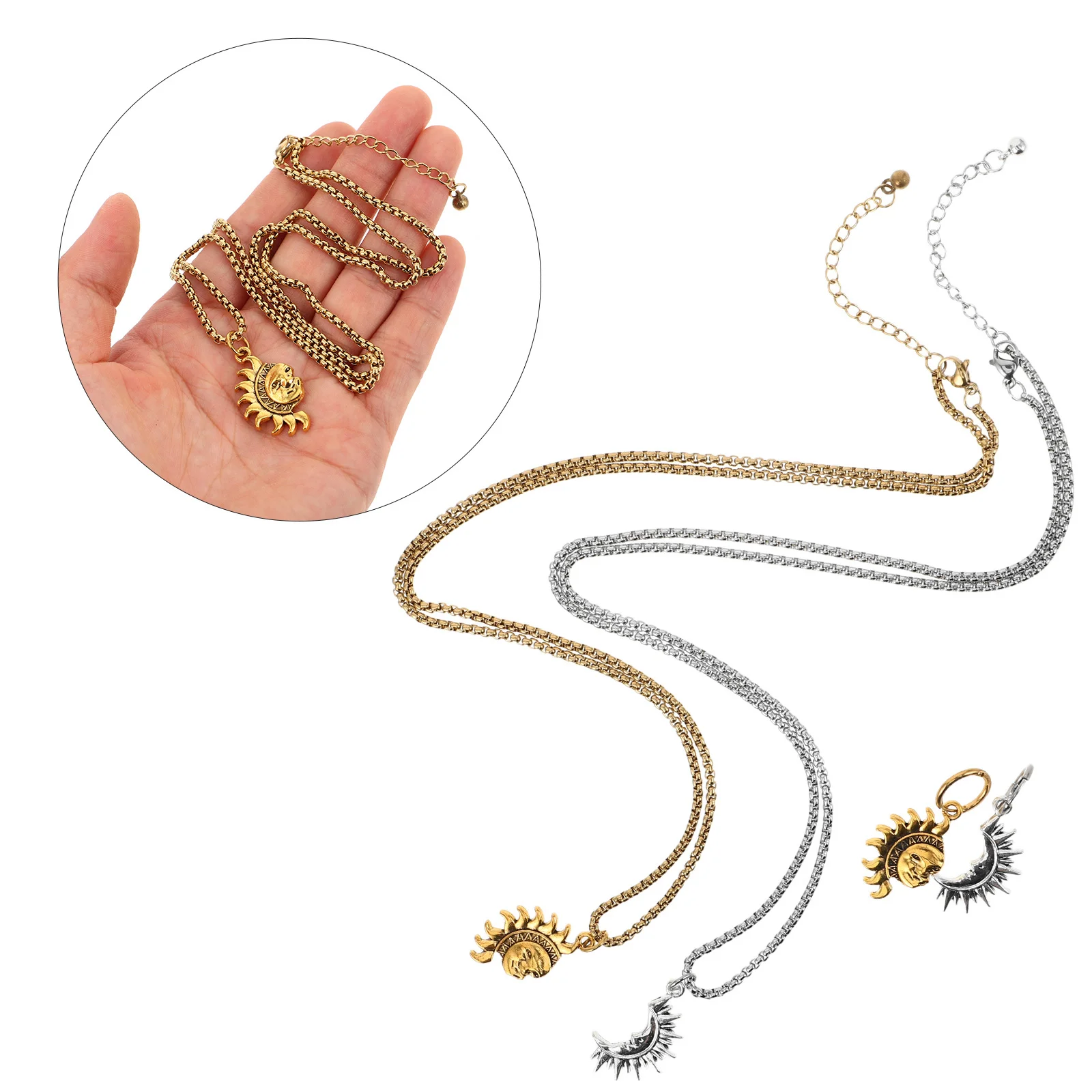 

1Set Asymmetric Sun Moon Couple Necklace Earrings Set Minimalist Pendant Romantic Matching Necklace Elegant Jewelry Gift