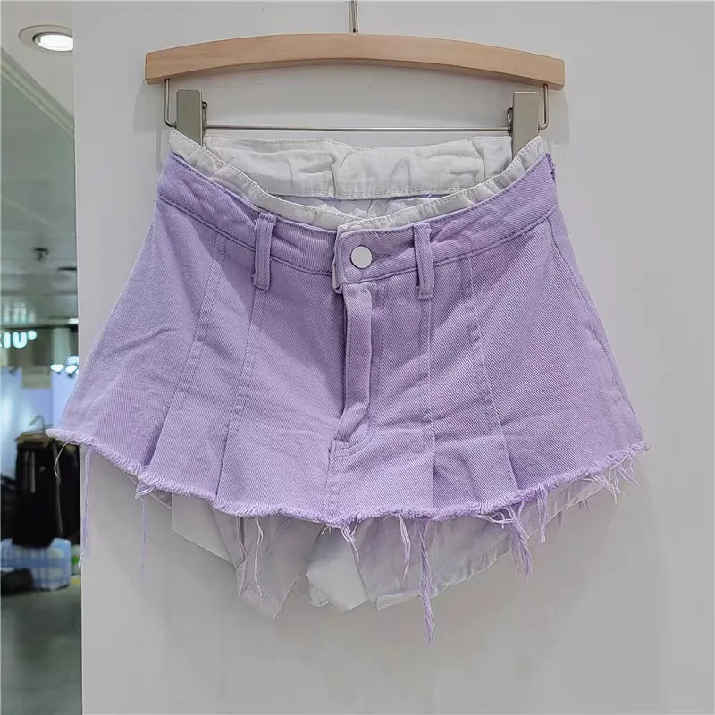 

Women's Fashion Irregular Fake Two-piece A-line Mini Denim Skirts 2025 Spring Trendy High Waist Casual Skirt Female Skirt New