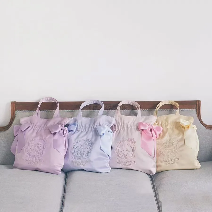 New Girl Chiikawa Bow Tie Embroidery Shoulder Bag Large Capacity Handbag Fresh Sweet Bags for Woman Mobile Phone Bag