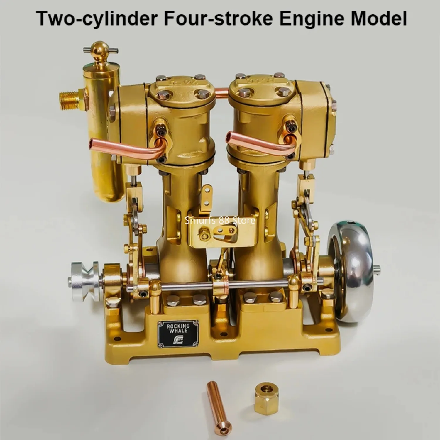 RW Ship Model Engine Metal Twin Cylinder Four Stroke Engine Model Steam Ship Model Inline L/V Type EngineToy