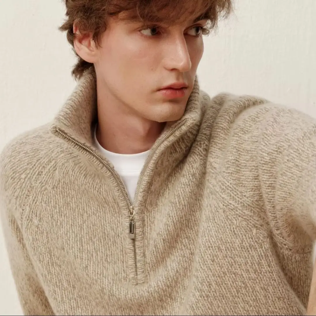Men's 100% pure cashmere half zipper turtle neck coat sweater cashmere sweater