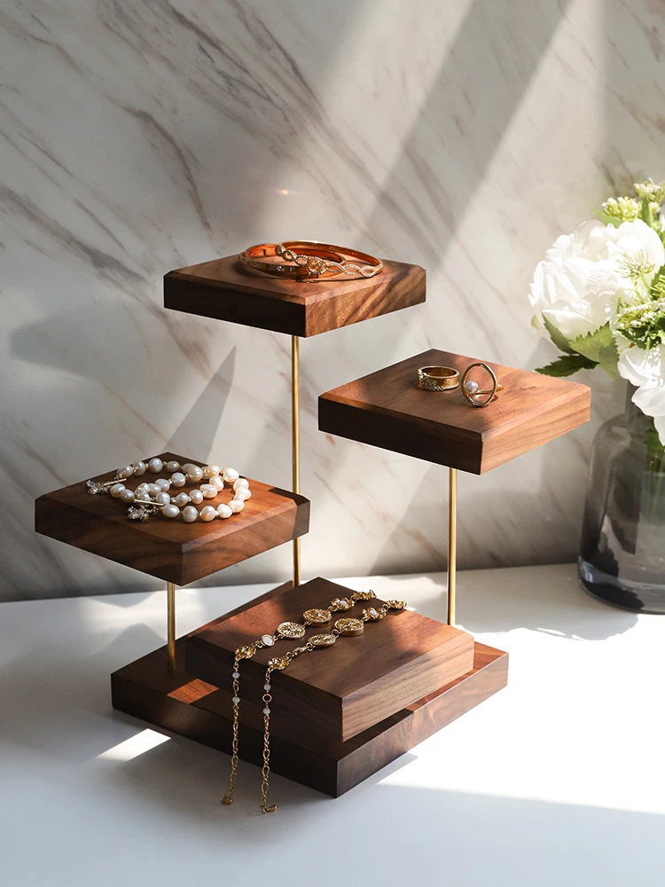 Creative Natural Black Walnut Solid Wood Professional Jewelry Display Stand 9 Pieces Combination Set (Jewelry Not Included)