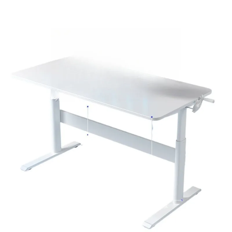 

Small apartment hand-cranked lifting table e-sports table white solid wood computer desk with keyboard holder 90CM bedroom desk