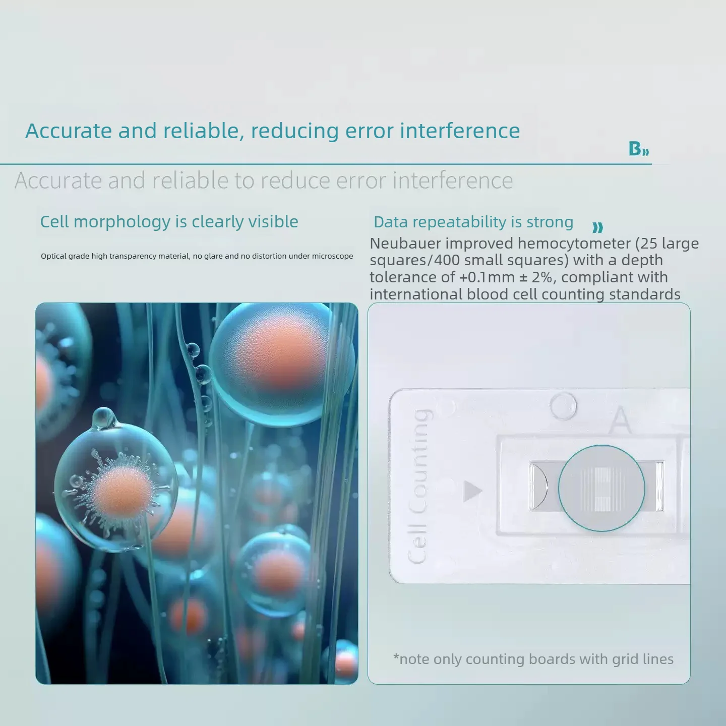 Disposable Cell Counting Plate 2/5 Grids Neubauer Improved Hemocytometer for Laboratory Cell Counting Acrylic Material