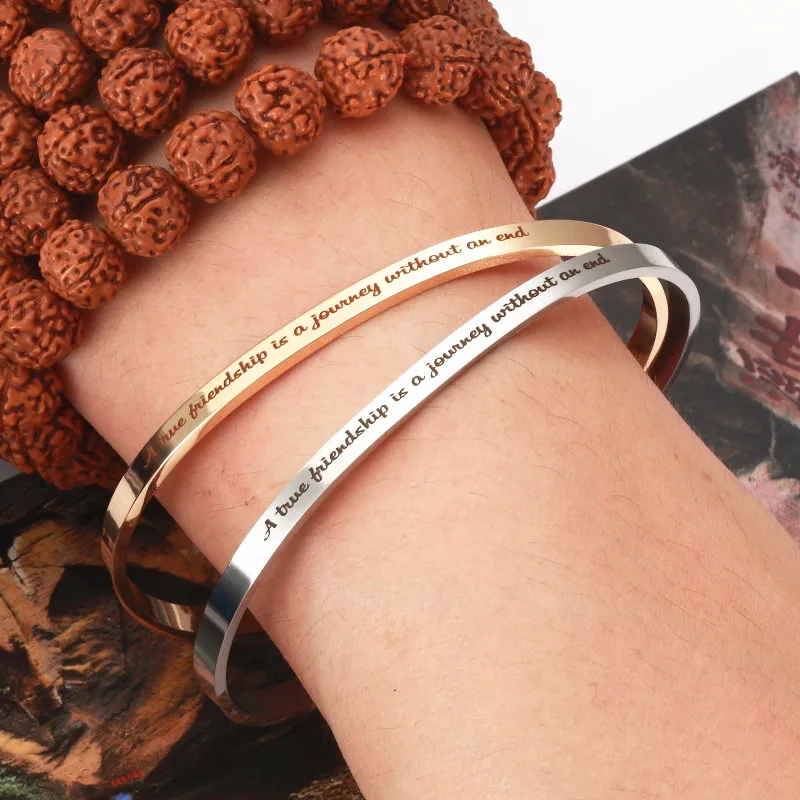 Friendship Customized Coordinate Engraved Name Text Heart Hole Cuff Bangle Personalized Necklace Men Bracelet Stainless Steel
