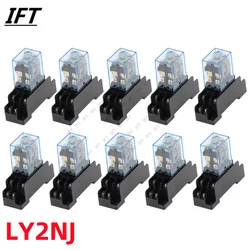 10 sets LY2NJ 12VDC 24VDC 110VAC 220VAC Coil Power Mini Relay 8 Pins DPDT 10A LY2N-J HH62P JQX-13F With PTF08A Socket Base