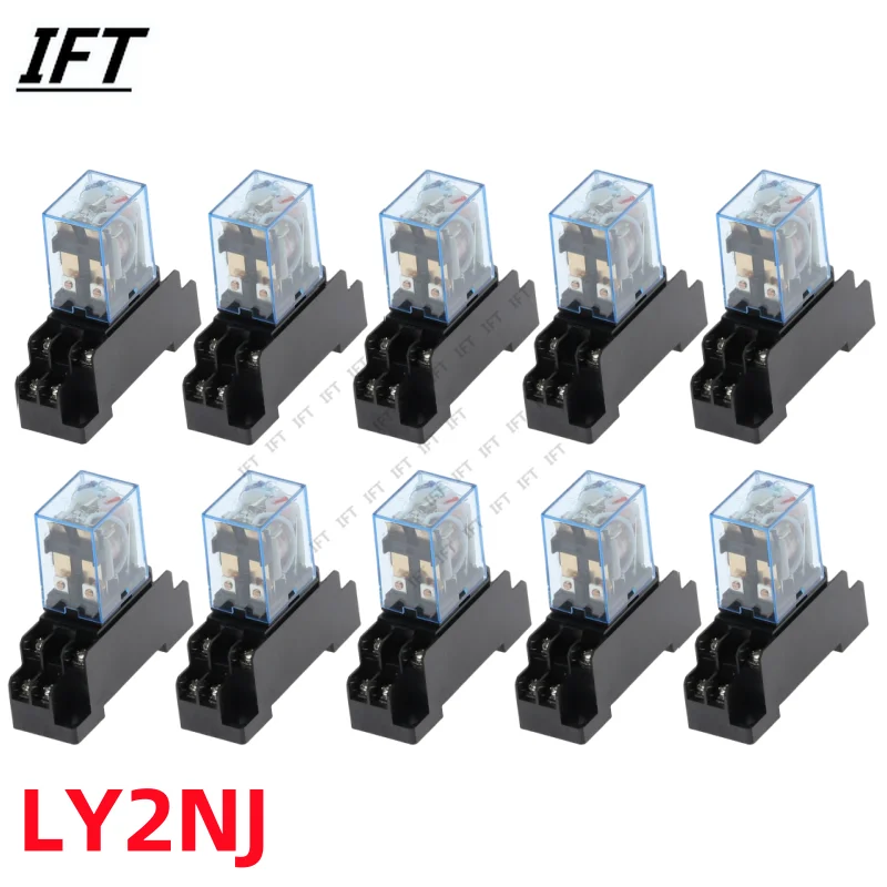 10 zestawów LY2NJ 12VDC 24VDC 110VAC 220VAC Cewka zasilająca Mini przekaźnik 8 pinów DPDT 10A LY2N-J HH62P JQX-13F z podstawą gniazda PTF08A