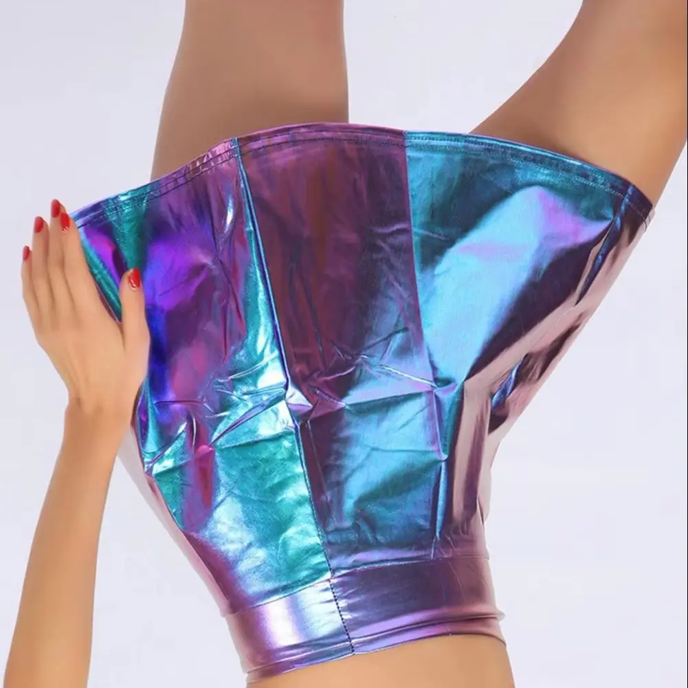 

2025 г. Блестящая плиссированная юбка. Юбка с высокой талией. Элегантная юбка трапециевидной формы из искусственной кожи с плиссированным подолом с высокой талией для женской клубной одежды.