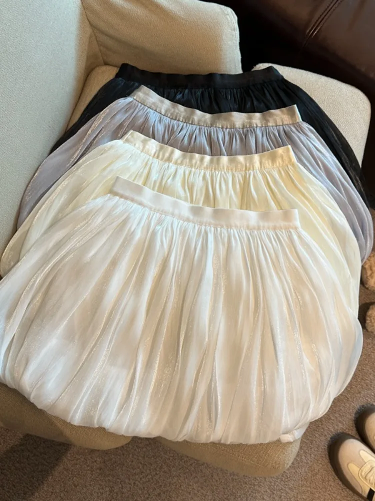 

Sweet Style High Waist A-Line Short Skirt Women's Summer Design Sensation Fluffy Half-length Skirt Sparkling Flower Bud Design