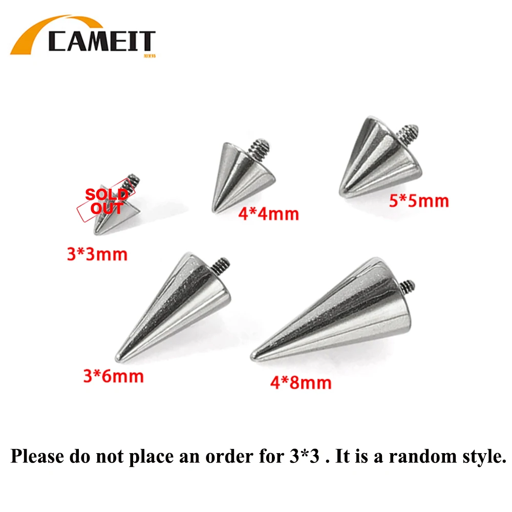 G23 Titanium Alloy Spiked Conical 0.9 External Thread Demon Lip Stud Replacement Head EarringBrow Stud Accessory for Piercing
