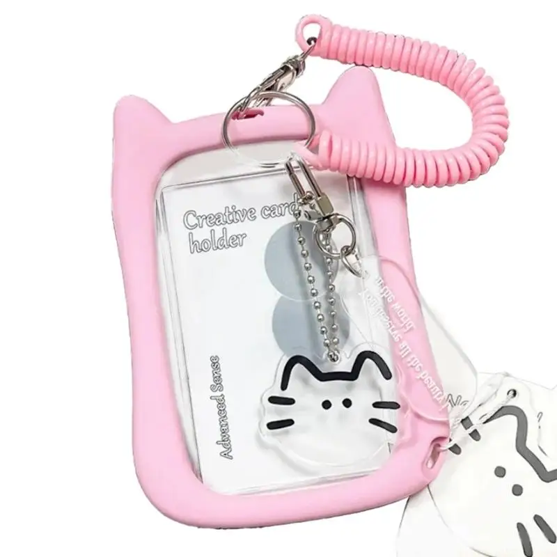 Clear Bus Card Sleeves Cats Ear Photocard Holders Keychain Pendant Card Cover Photocard Case Card Protective Sleeve
