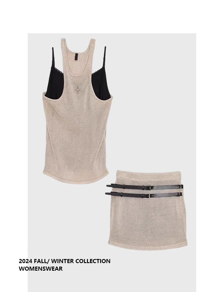 

Комплект из двух предметов Forever 2 Spicy Girl: облегающий жилет на бретелях и юбка, летний модный комплект больших размеров