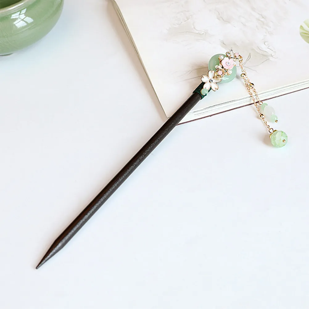 

2Pcs Classical Black Ebony Wood Hair Stick Chopstick Hairpin Retro Chinese Hair Bun Holder Tassel Decor Elegant Daily Wear