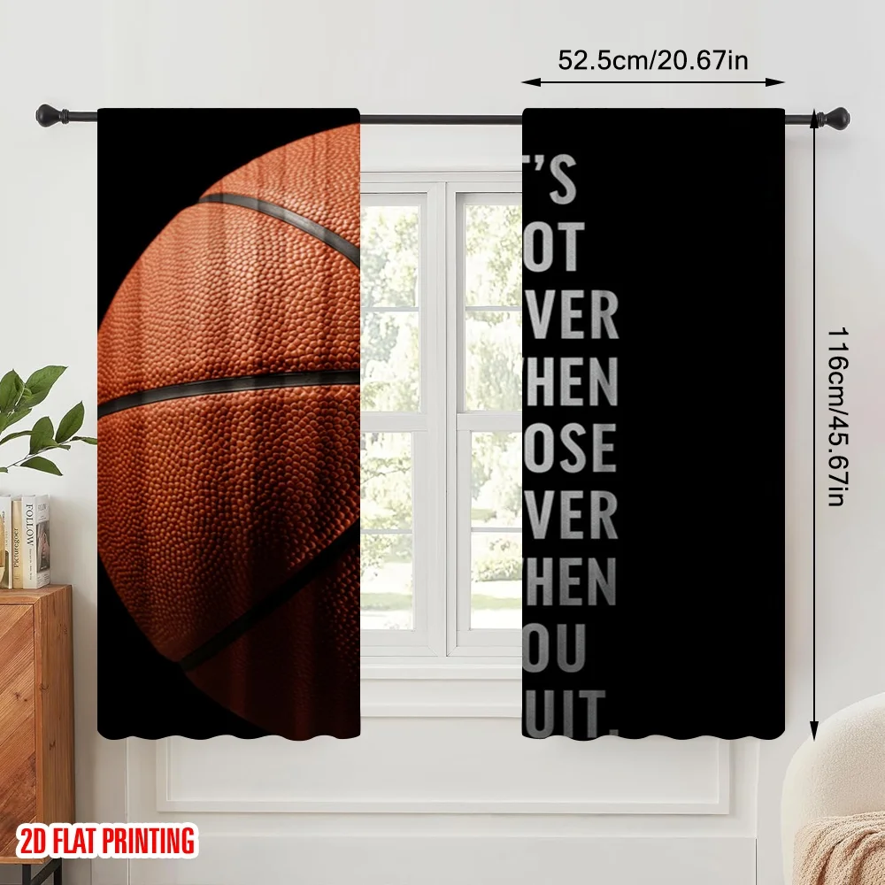 2pcs 2D flat printing Drapes Basketball Motivational Quote Fabric Without Electricity Family Party Use for General Festive and