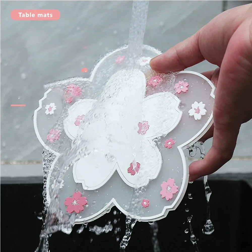 2pcs Cherry Blossom Heat Insulation Pad Anti-skid Silicone Sakura Coaster Non-Slip Dining Table Mat Kitchen Accessories