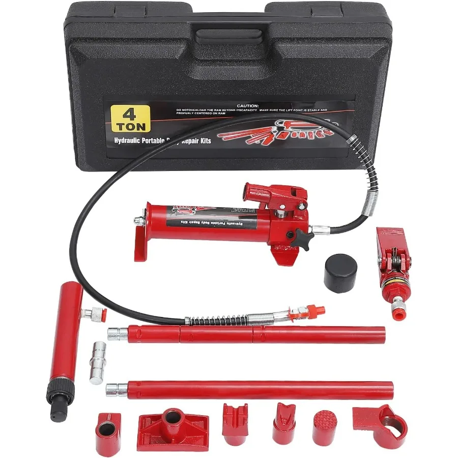 

4 Ton Hydraulic Jack Kit with 4.6 ft 1.4 m Oil Hose and Portable Design in Storage Case Ideal for Automotive Repairs Garage Use