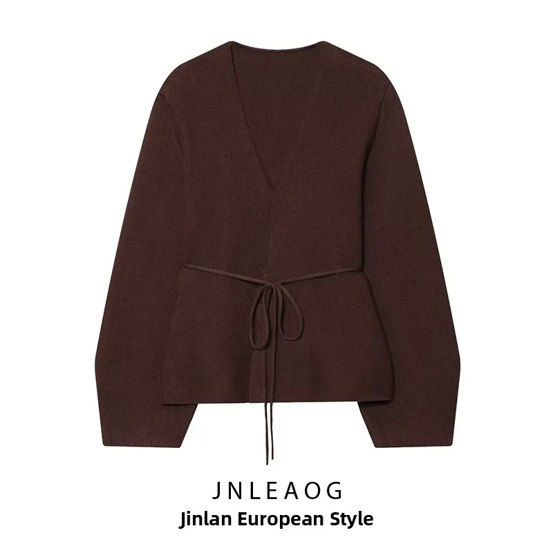 

Fashionable Knitted Outerwear with Belt Autumn New Arrival Women's Clothing Style Casual Loose Polyester Fiber Zipper Closure