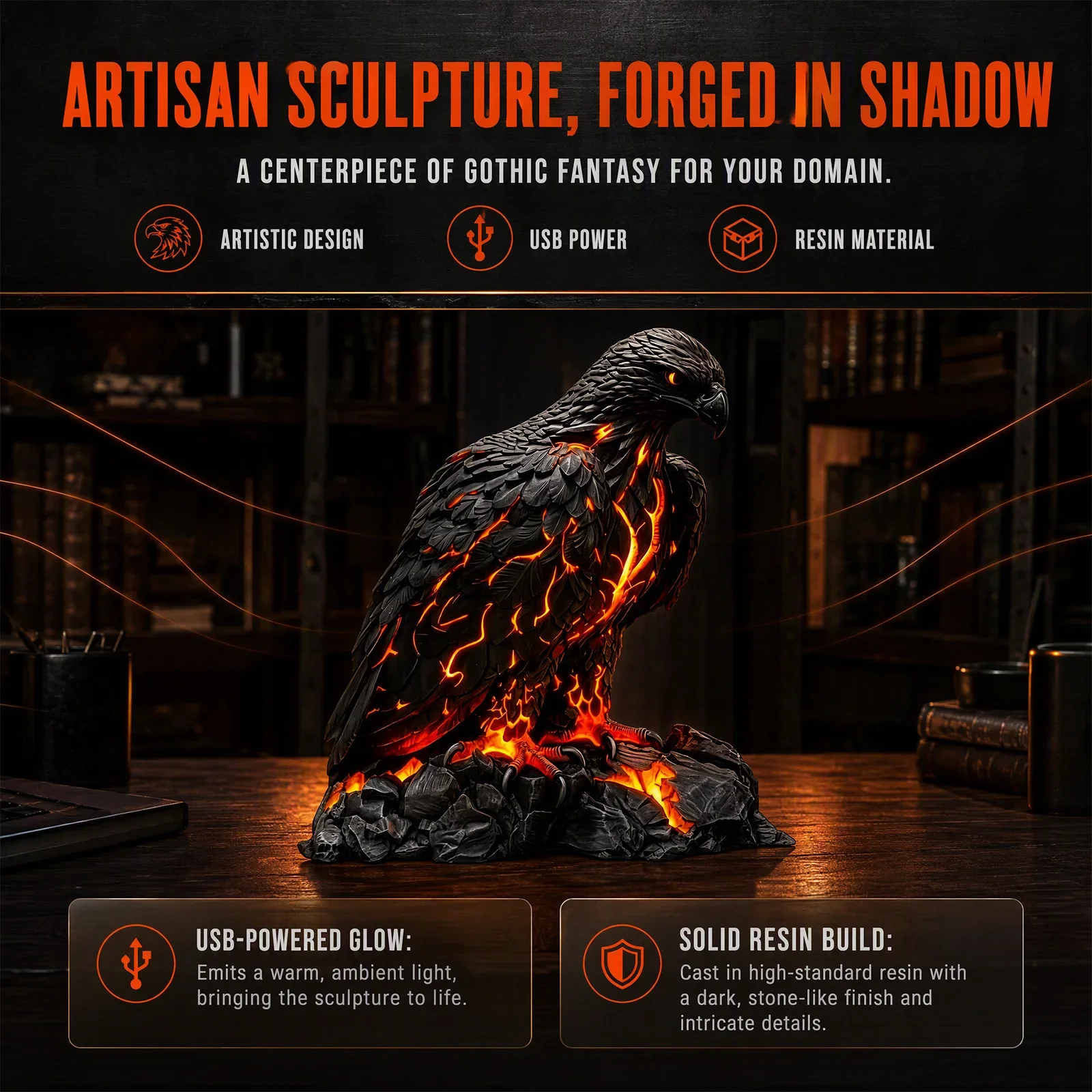 Melting Eagle Lava Crack Resin Art Figurine USB 2 Melting Eagle Lava Crack Resin Art Figurine USB