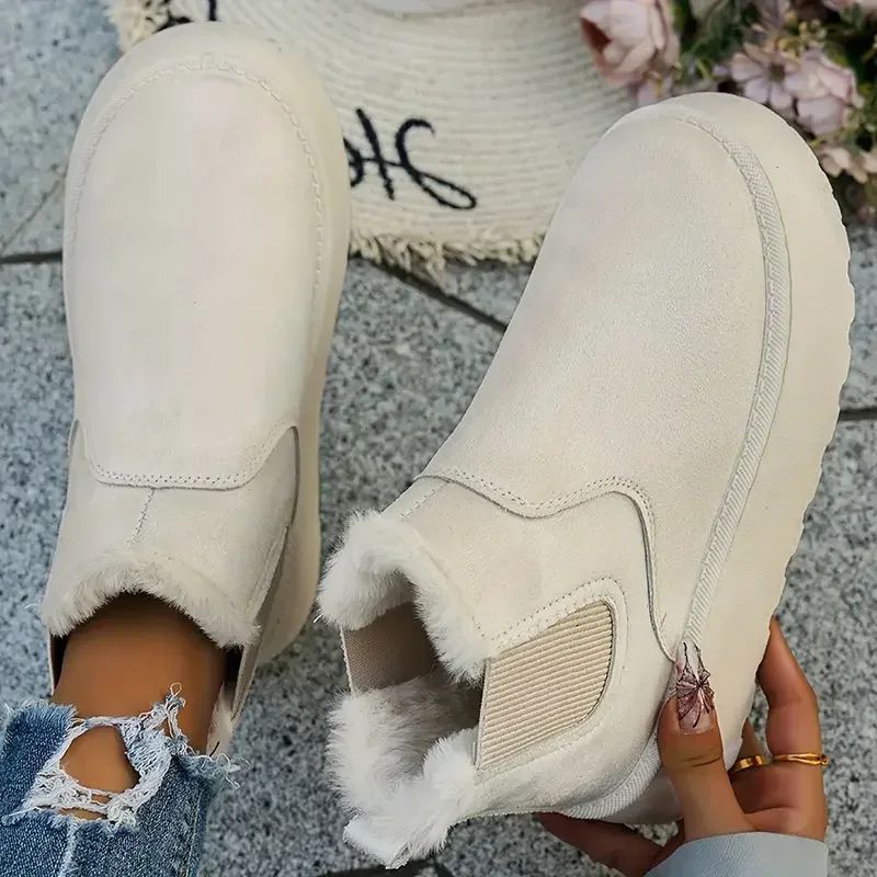 Women Short Plush Warm Snow Boots Trend Luxury Designer Shoes Winter Casual Fur Chelsea Ankle Boots Flats Platform Ladies Shoes