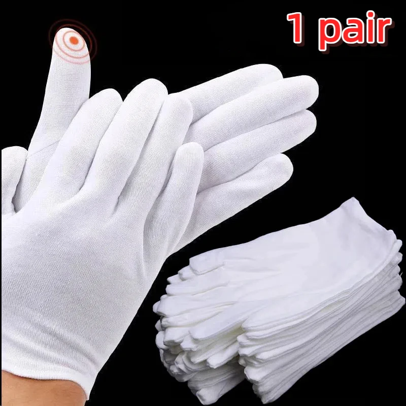 1 Paar weiße Baumwollhandschuhe, Herren, für formelle Anlässe, Smoking, Uniform, Ehrenwache, Parade, Zeremonie, Kostüm, Cosplay, Münzen, Schmuck, Butler-Handschuhe. – Detail 1