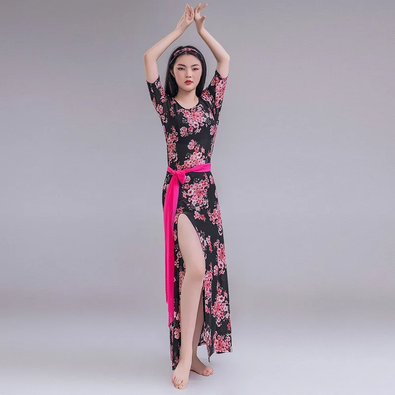 Trajes de dança do ventre personalizados, roupas de prática, robe plus size, vestido floral, roupas de performance de dança oriental