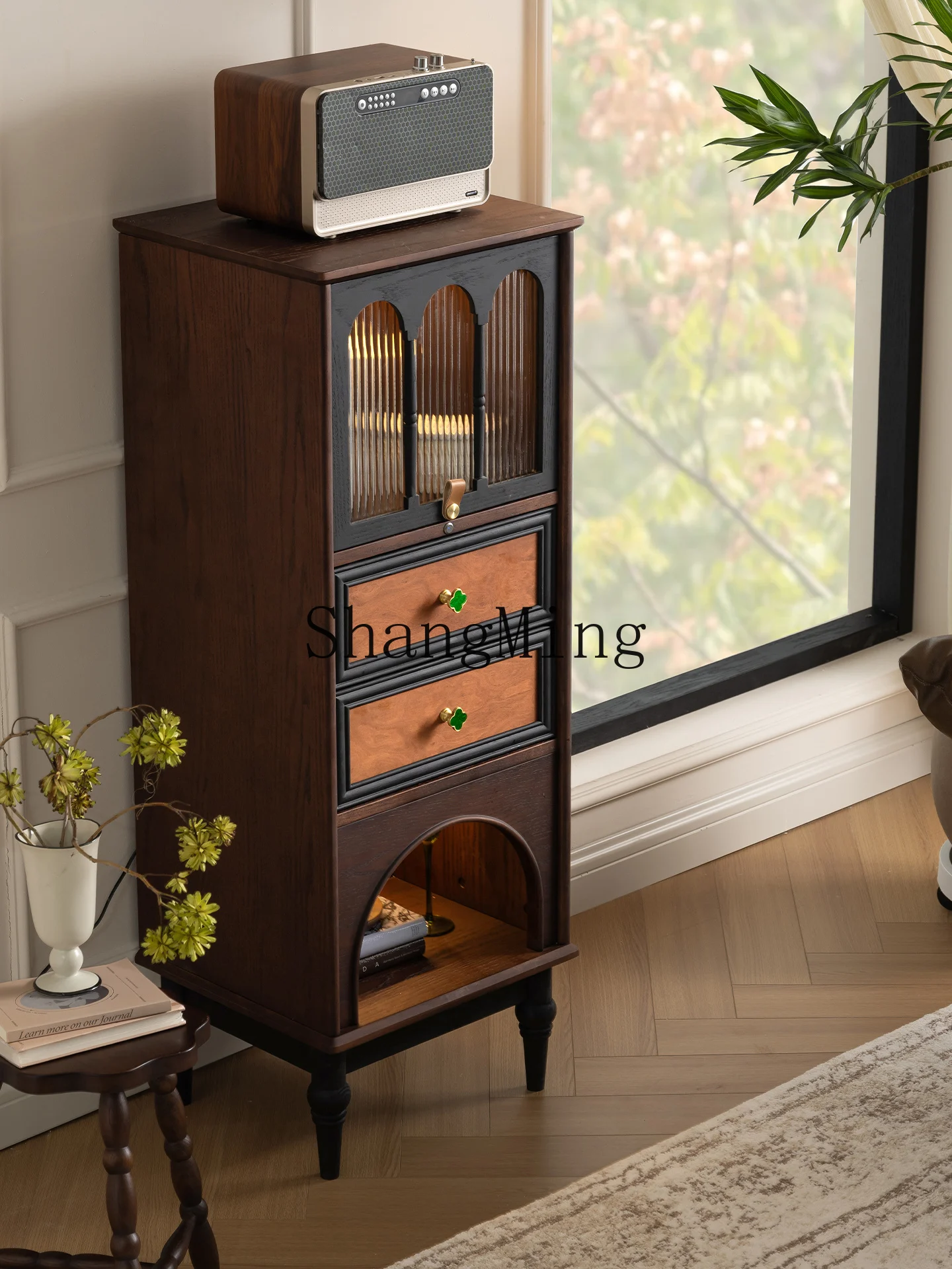 

CL retro solid wood living room TV side display cabinet sofa stand cabinet antique storage bookcase