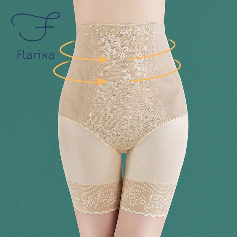 Flarixa Women High Waist Flat Belly Panties Butt Lifter Body Shaper Pants Plus Size Slimming Underwear Summer Lace Boxer Shorts