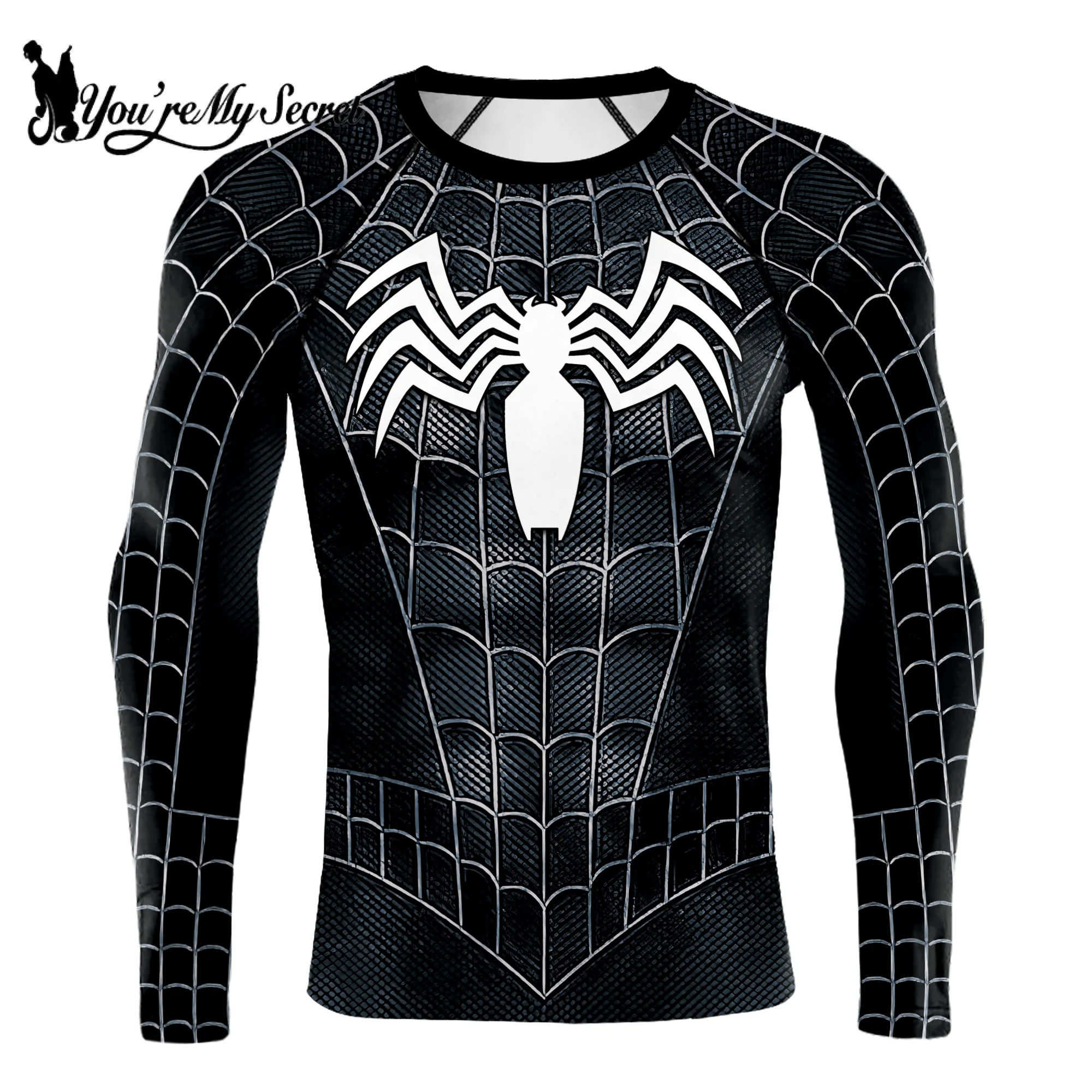 [You\'re My Secret] Men\'s Spider Print Compression Shirt Workout Anime Superhero Long Sleeve Cosplay Costume Fitness Tops Summer