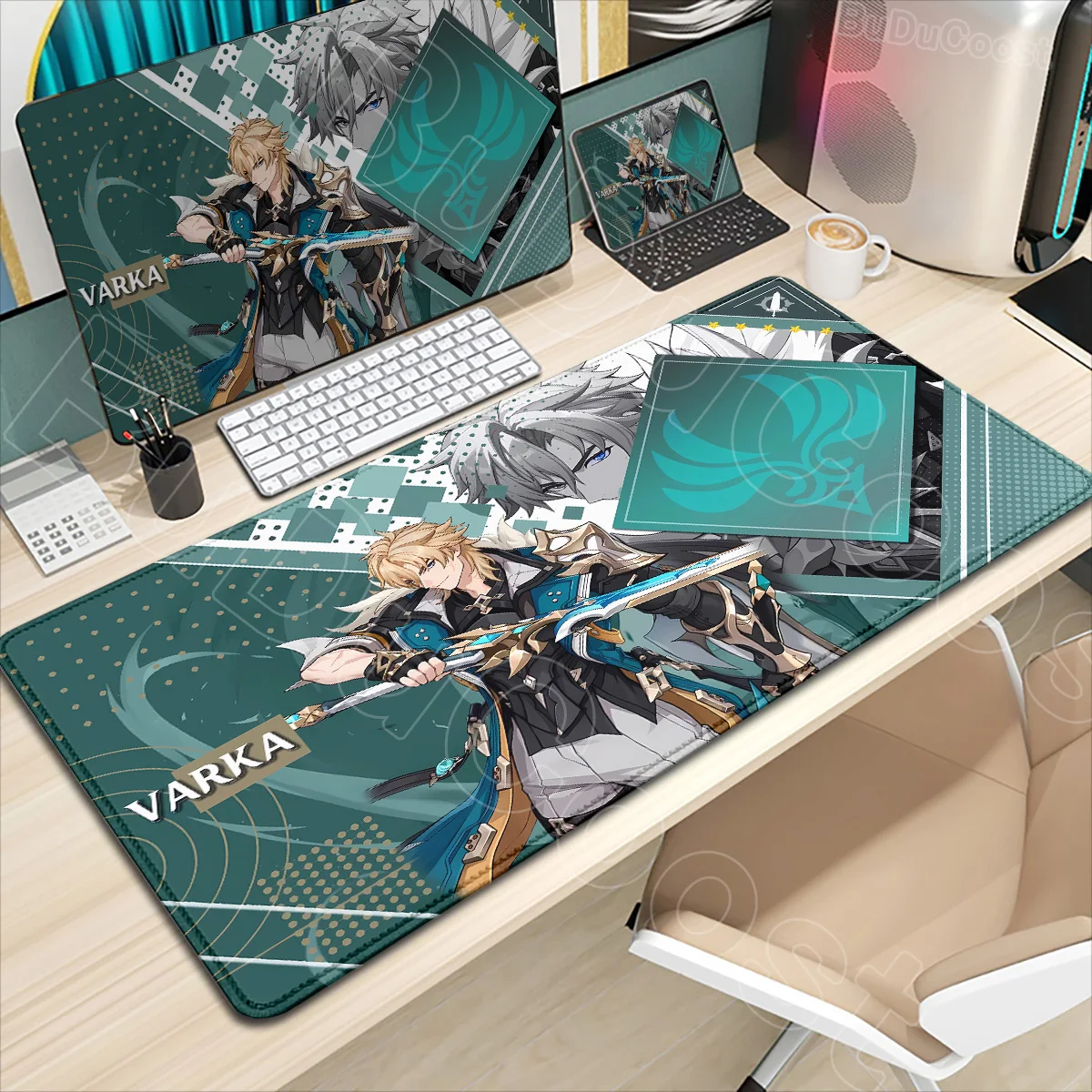 New Genshin Impact Desk Mat Anime Gaming Cool Varka Gaming Mouse Pad Lock Edge Non-slip Rubber Playmat Office Keyboard Mousepad