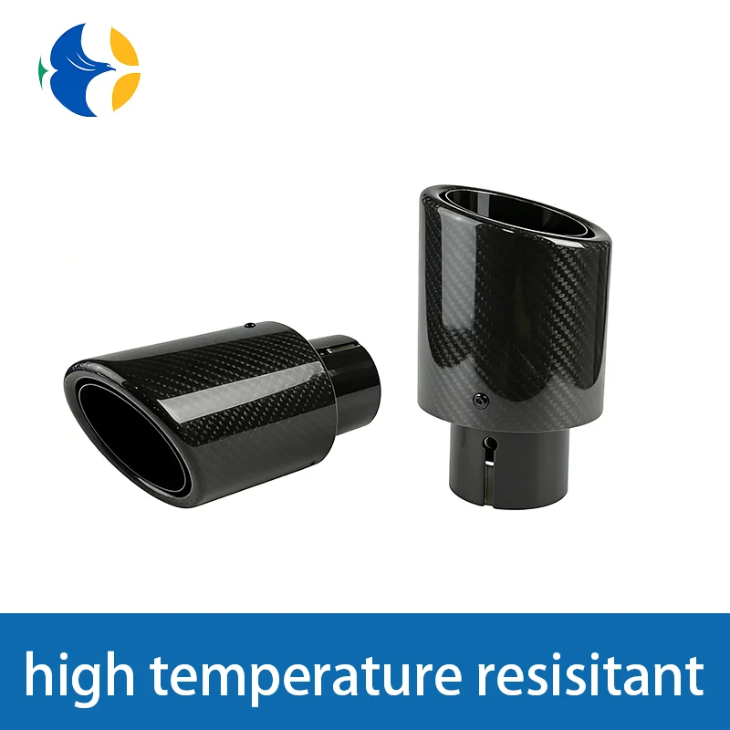 Car Glossy Twill Carbon Fiber Muffler Tip Exhaust System Pipe Mufflers Nozzle Universal Crimping Stainless steel BLACK NO Logo