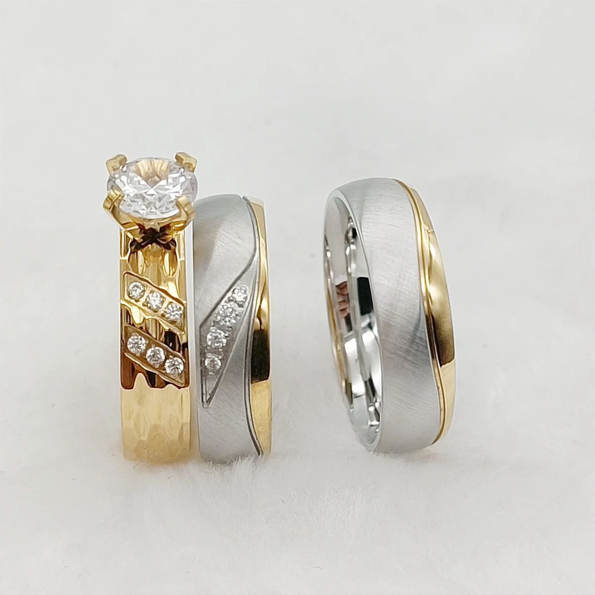 3pcs Couples Wedding Engagement Rings Bridal Sets First-Rate Fine Craftsmanship 18k Gold Plated Jewery