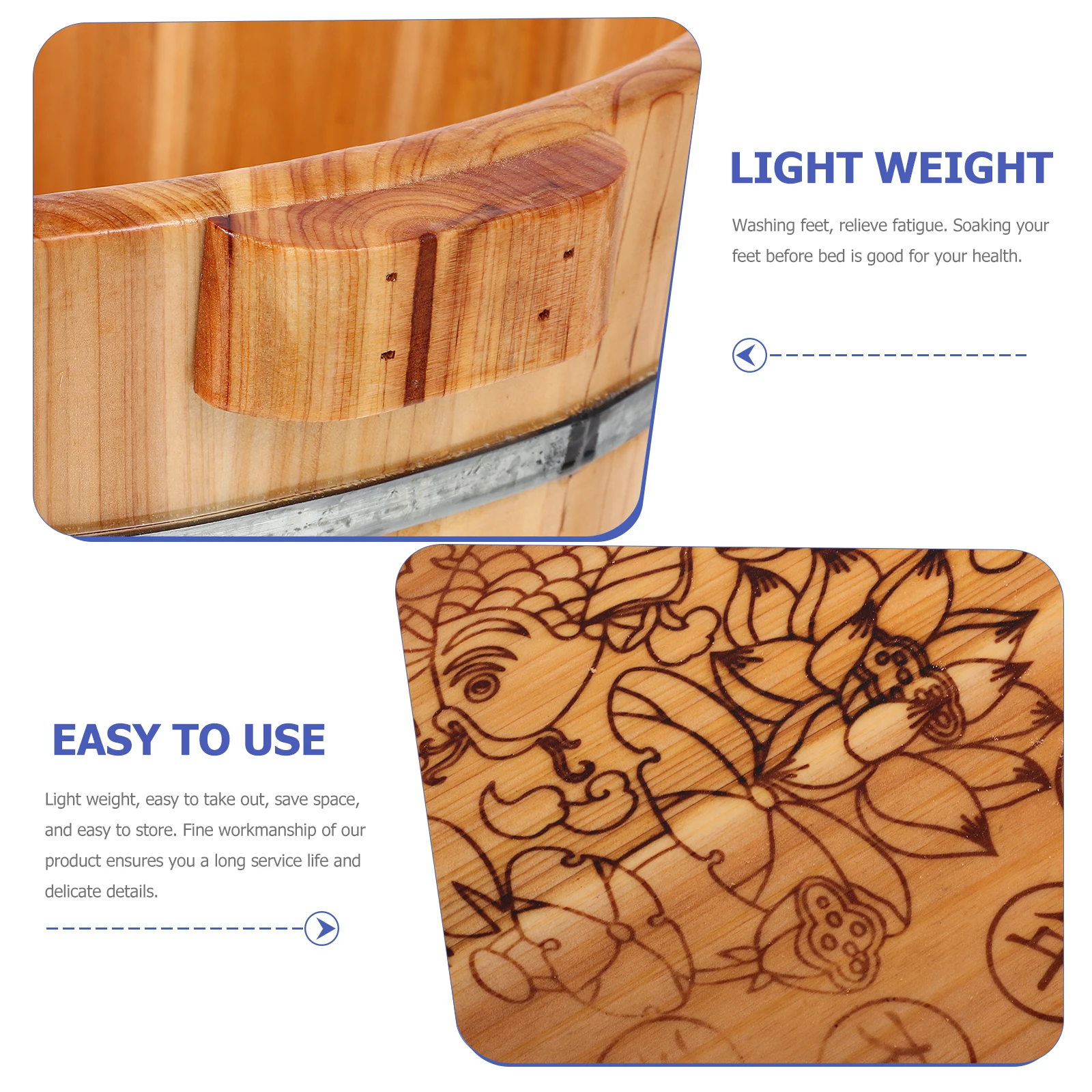 MultiUse Basin Foot Care Tool Portable Bucket Household Foot Bucket Spa Barrel Wood Bucket Foot Bath Soak foot bath Wash Basin