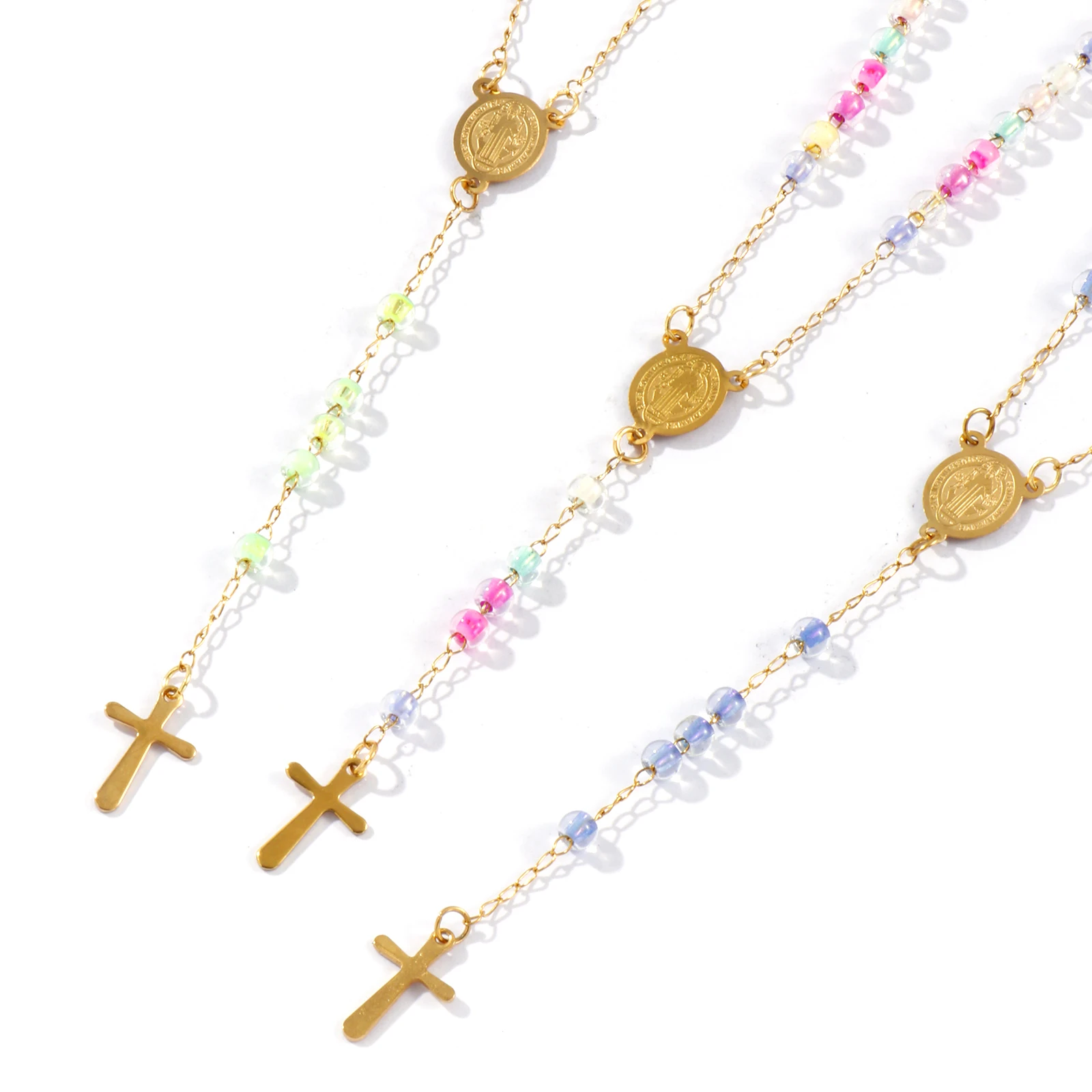 Różaniec ze stali nierdzewnej  – Cross Pendant Necklace Gold recenzja i cena