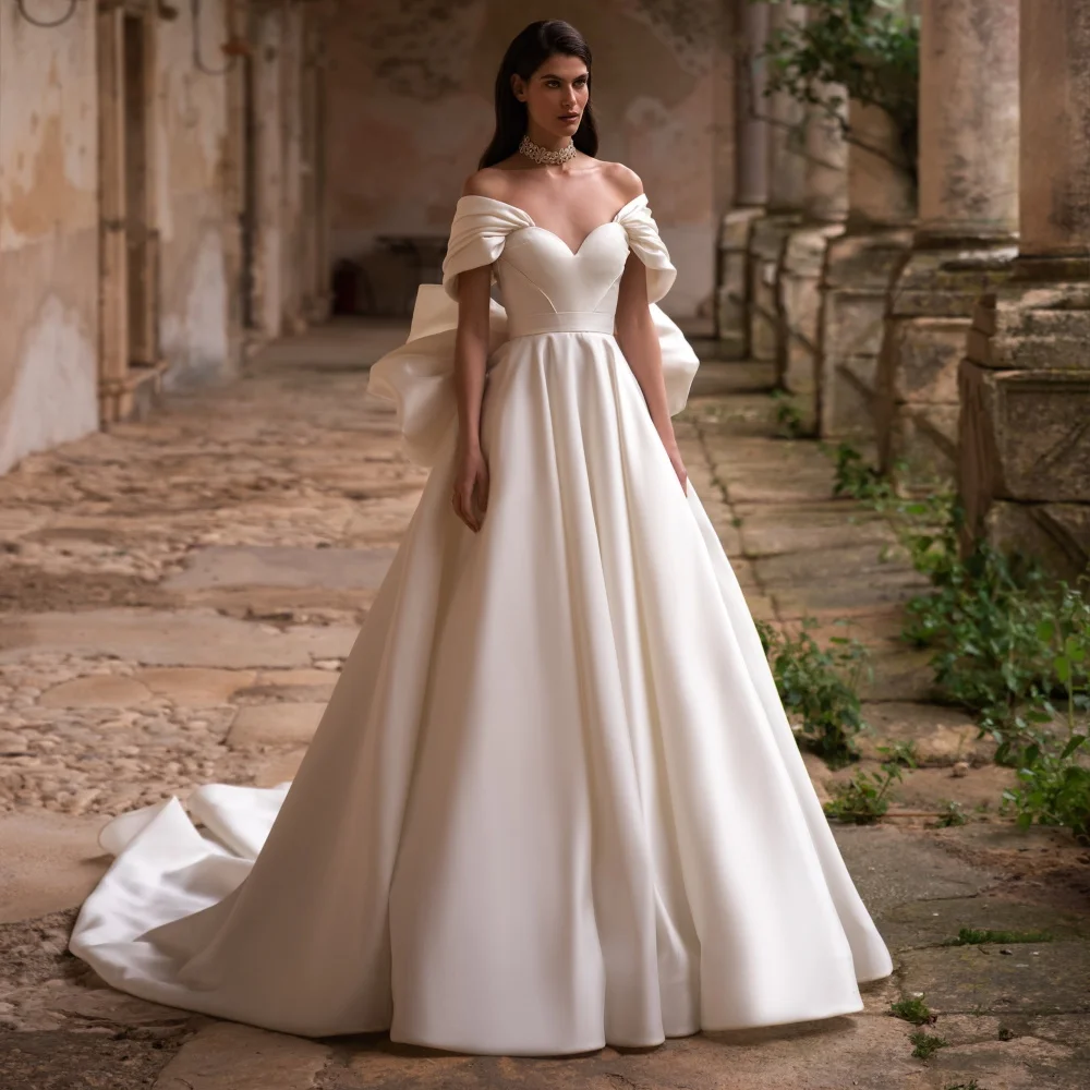 

Qcenkeren Vestidos de novia Wedding Dresses Свадебное платьe A-Line Elegant Bow Off The Shoulder Bridal Gowns For Sexy Women