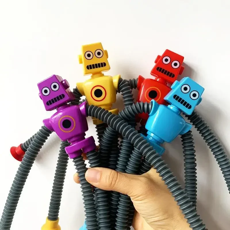 Robot de tubo elástico con ventosa, juguete de reducción de presión, variedad creativa de jirafa de dibujos animados con luz luminosa, muñeca educativa