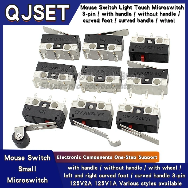 10Pcs Micro Limit Switch Momentary Push Button Switch 1A 2A125V AC Mouse Switch 3Pins Long Handle Roller Lever Arm SPDT 12X6X6mm