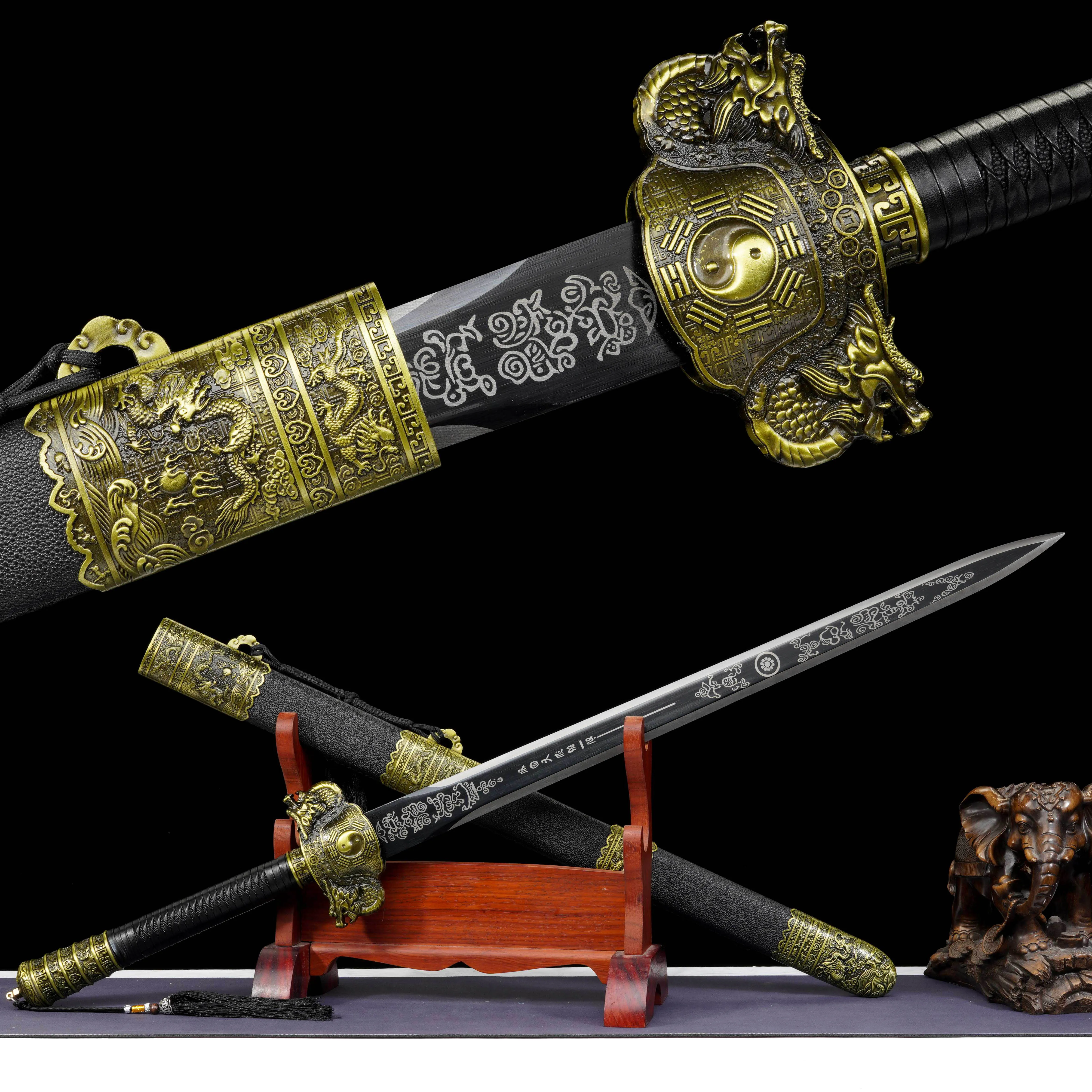 116cm Chinese Taoist Eight Trigrams Great Sword, Lucky Double Dragon Tai Chi Sword, Solid Steel Blade, 2.55Kg, Unsharpened