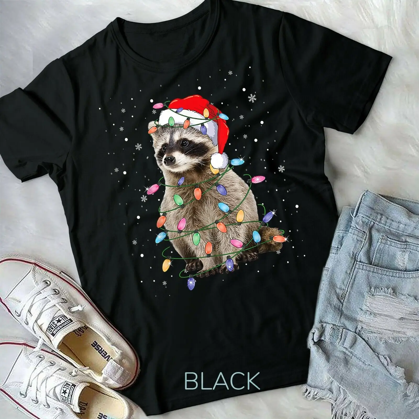 Raccoon Christmas Tree Lights Pajama Racoon Lover Xmas Unisex & Youth T-shirt