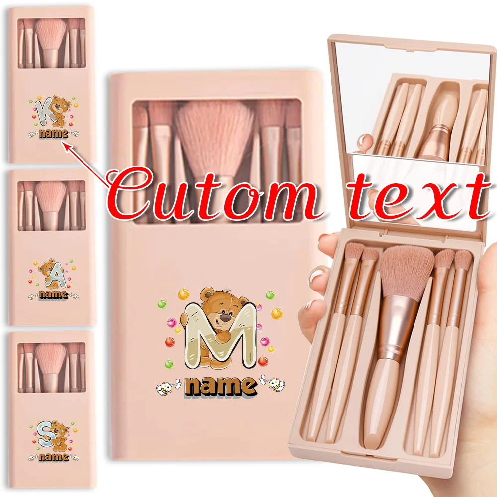 Customized Name Long Handle Makeup Brush Set Cute Print Professional Tools Multifunctional Travel Kit with Storage Case