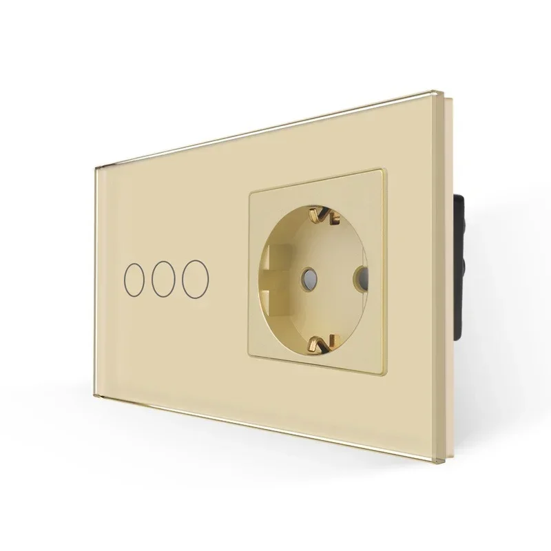 Bingoelec Touch Switch goud en stopcontacten met kristallen glazen paneel Home Improvement