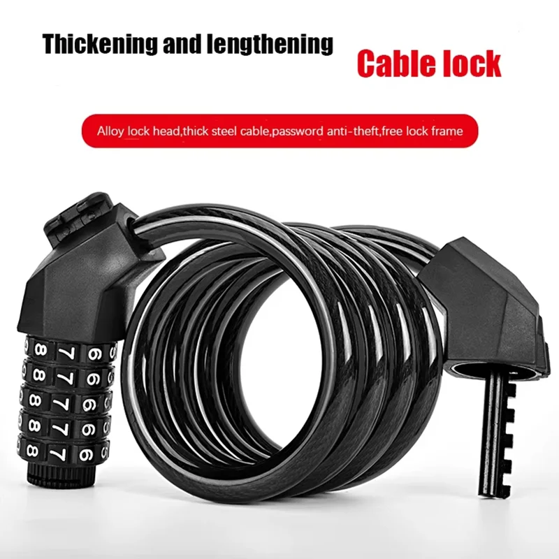 Combination Bicycle Cable Lock-5-Digit, 47Inch Long Winding Security Reset Cable Lock, Bicycle Padlock Anti-Theft Accessories