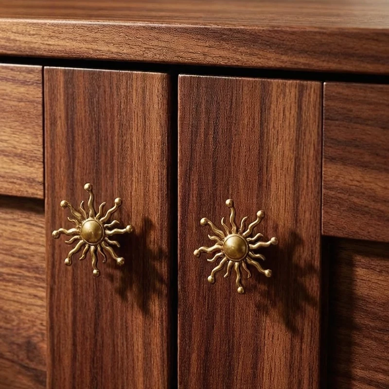 Brass Sun Shaped Knob Cabinet Handle Creative Nightstand Drawer Knob Personalized Shoe Cabinet Knob Home Decor Accessories