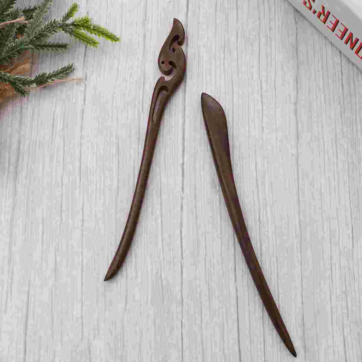 

2 PCS Sandalwood Hairpins Clip Japanese-style Vintage Bamboo Retro Claw