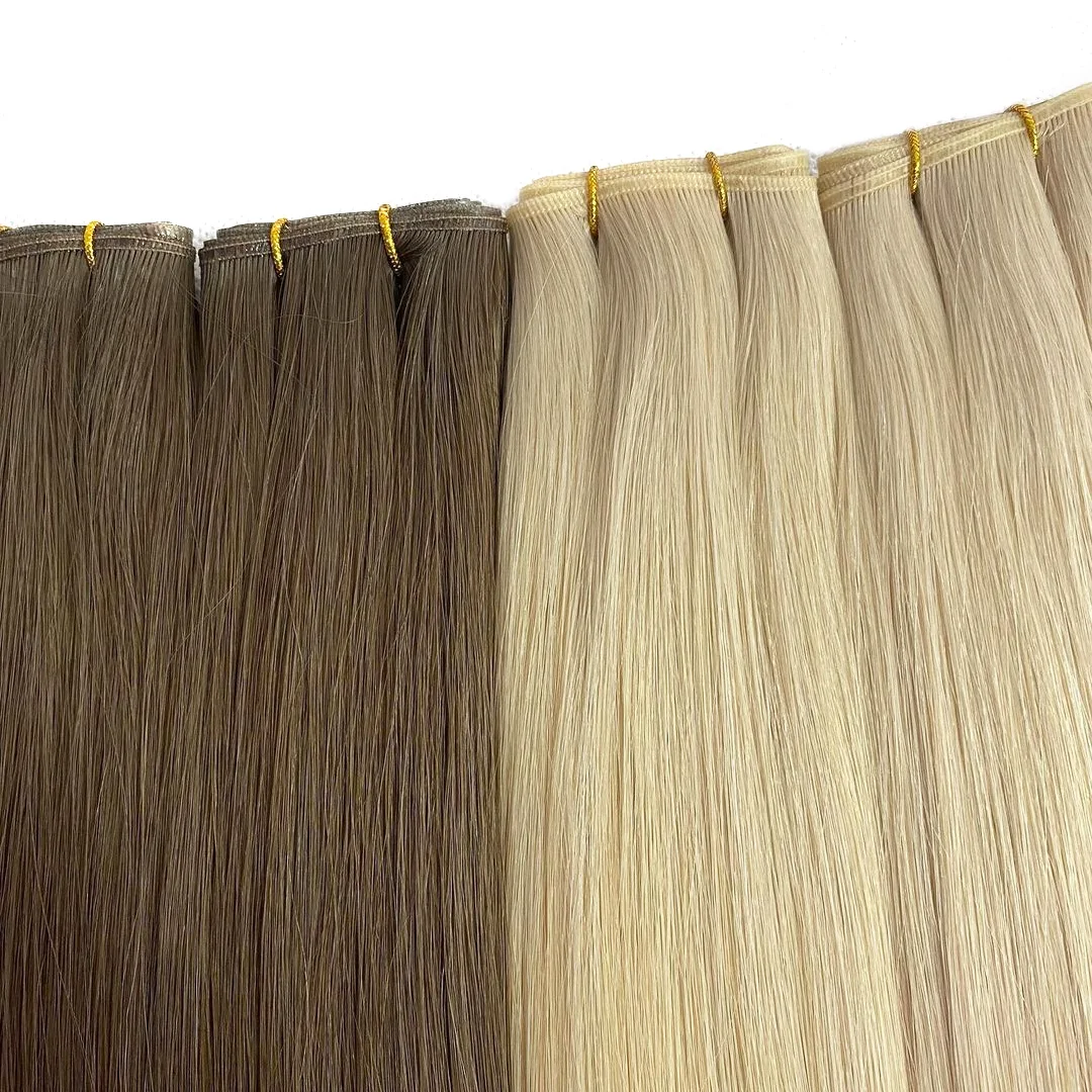 Genius Weft Straight Brazilian 100% Natural Human Hair Bundles Double Drawn Invisible Hair Extensions For Women Hair Weaves