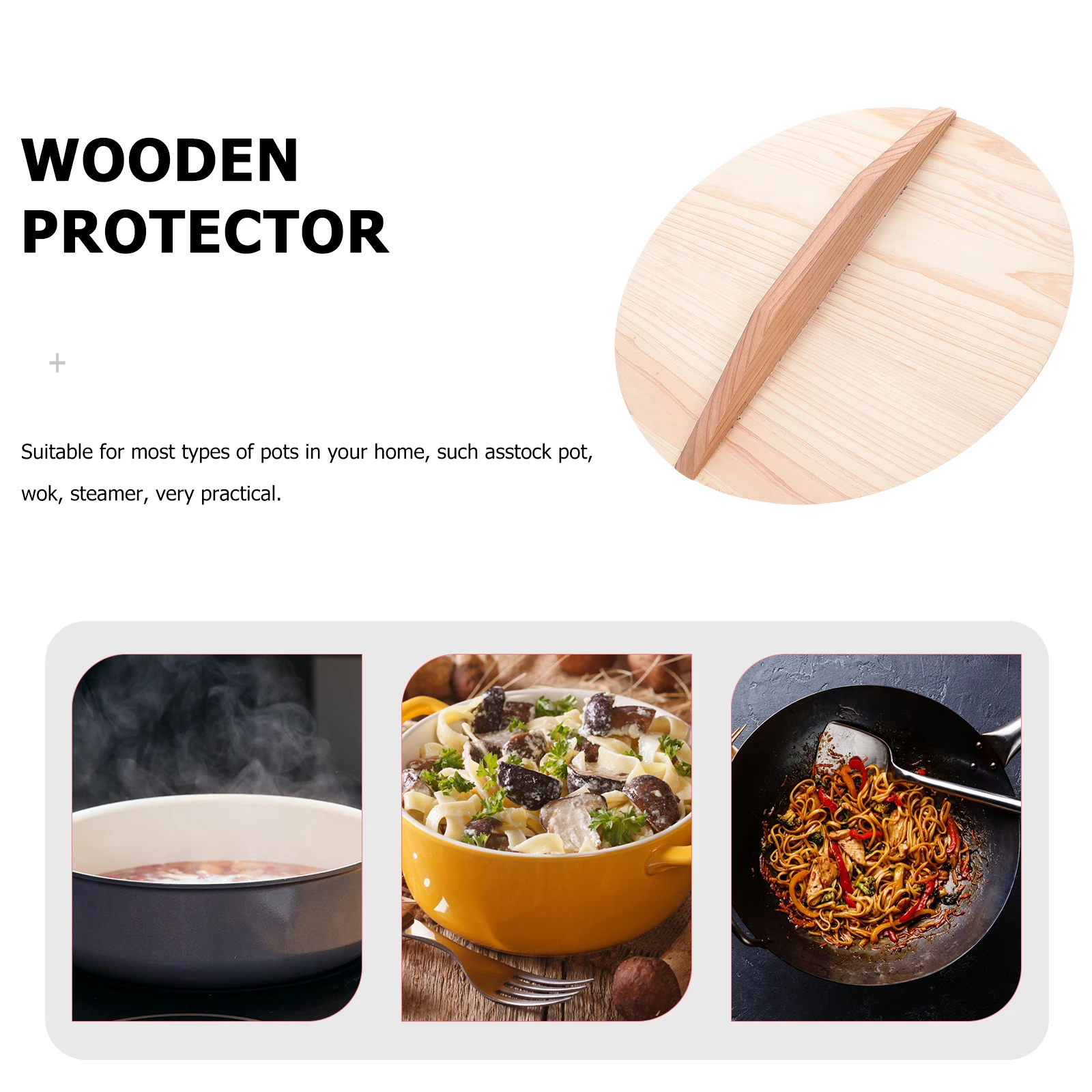 

Natural Wood Pot Cover Anti Oil Splashing Kitchen Gadget Cooking Tool Household Cool Wooden Protector Color Rugged