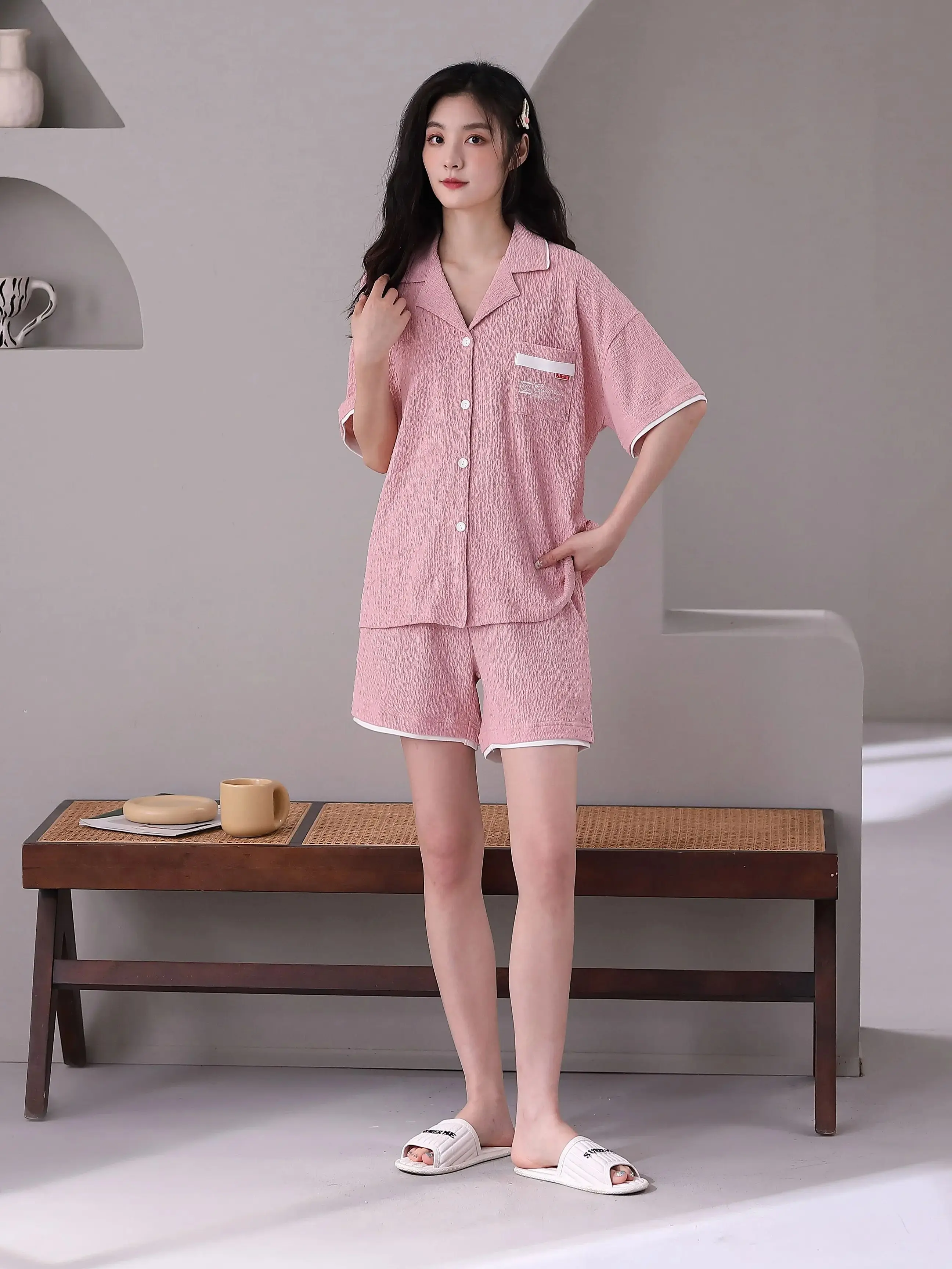 Womens Pajama Short Sets 2 Piece Cotton Summer Pijamas Woman Cotton Family Pajamas Set Cotton Organic Cotton Loungewear